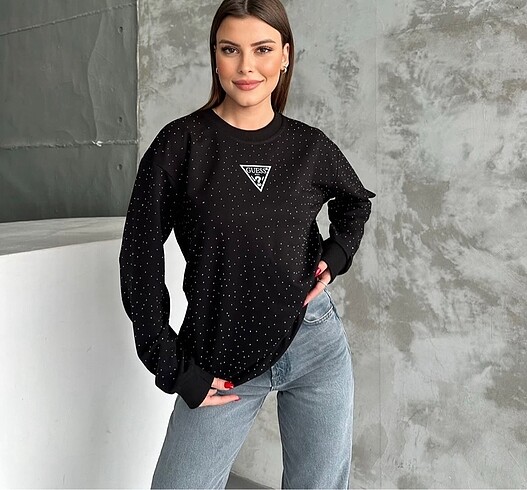 Gues taşlı sweatshirt