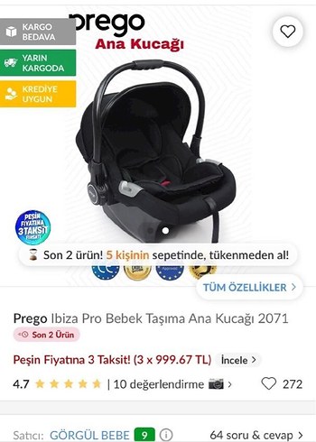 Prego Ibiza Pro Bebek Taşıma Ana Kucağı Siyah