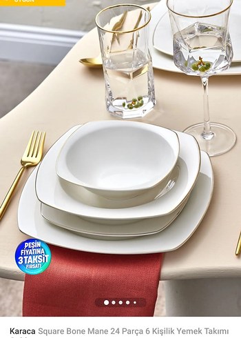 Karaca Square Bone Mane 24 Parça 6 Kişilik Yemek Takımı