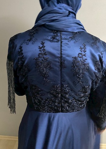 Nakışlı Uzun Lacivert Tesettür Abiye - Görsel 5