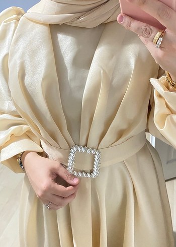 Bej Uzun Kollu Salaş Elbise - Görsel 2