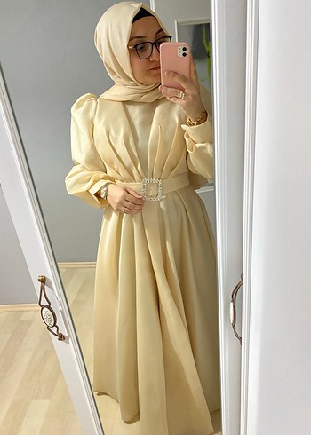 Bej Uzun Kollu Salaş Elbise - Görsel 3