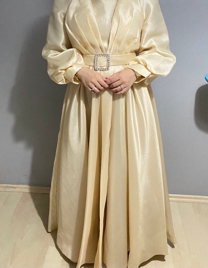 Bej Uzun Kollu Salaş Elbise - Görsel 4