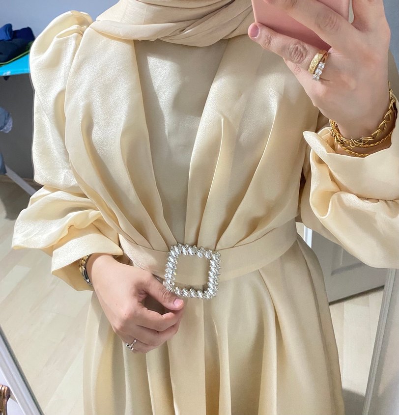 Bej Uzun Kollu Salaş Elbise - Görsel 2