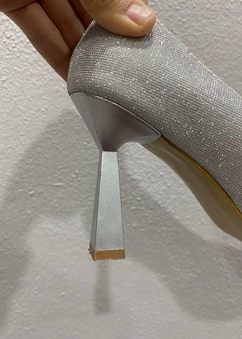 Gri Simli Stiletto Kadın Abiye Ayakkabı - Görsel 4