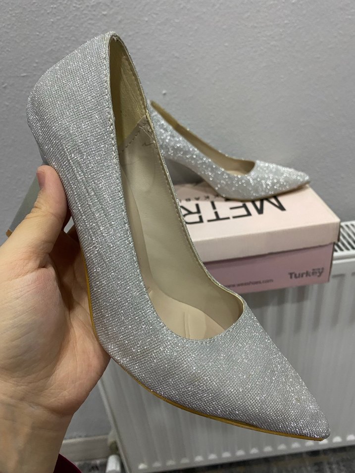 Gri Simli Stiletto Kadın Abiye Ayakkabı - Görsel 3