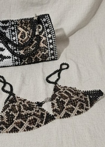 leopar deseni Boncuklu Büstiyer - Görsel 9