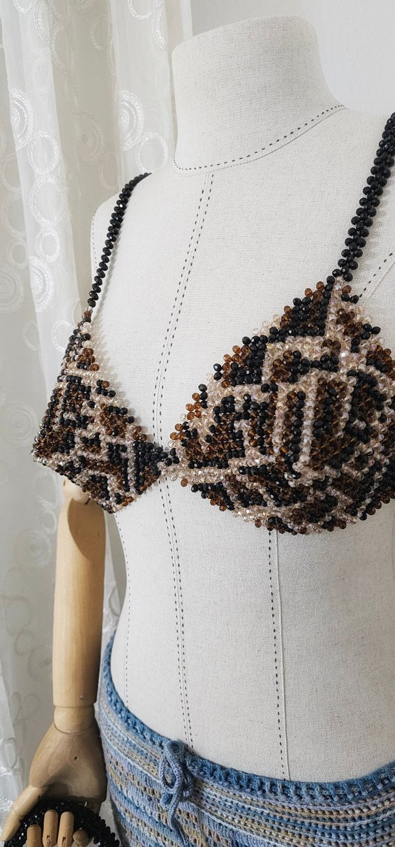 leopar deseni Boncuklu Büstiyer - Görsel 3