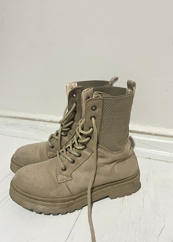 Bej Süet Kadın Botlar Blok Topuklu
