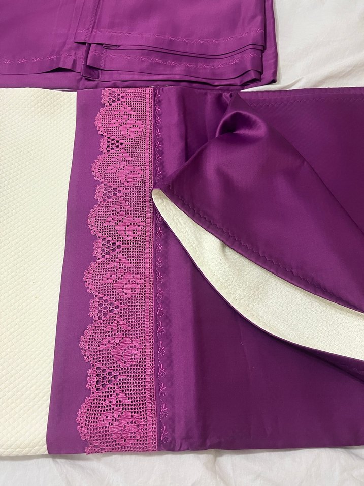 Mor dantelli pike saten ve Çarşaf Takımı - Görsel 4