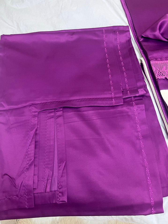 Mor dantelli pike saten ve Çarşaf Takımı - Görsel 5