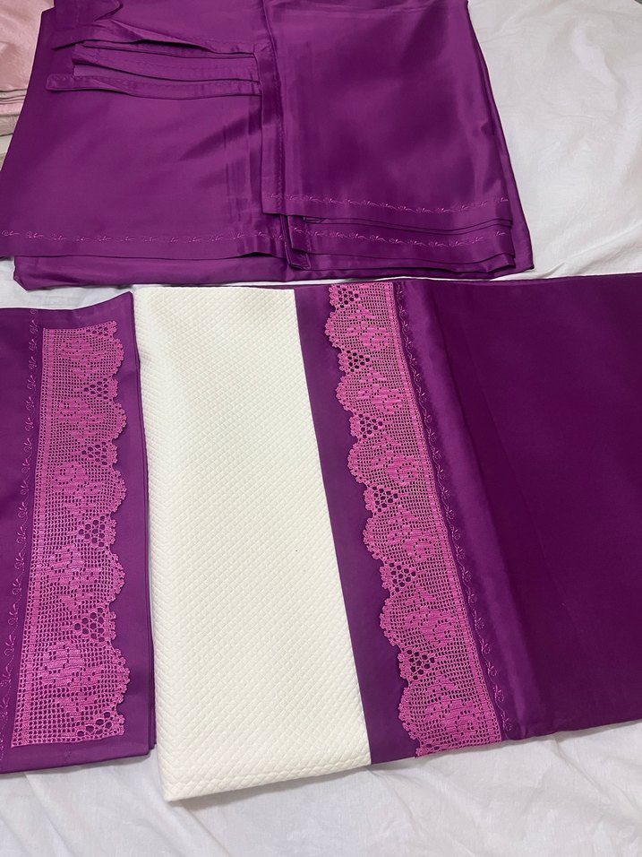 Mor dantelli pike saten ve Çarşaf Takımı - Görsel 3