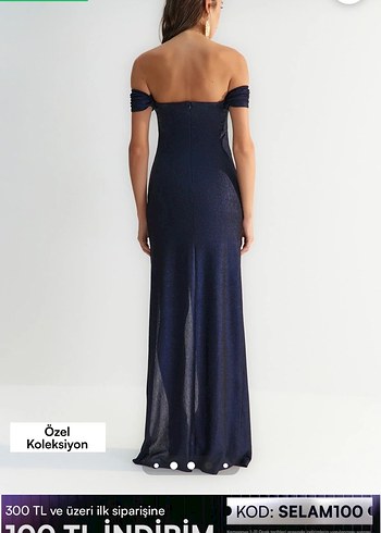 Sırt Dekolteli Lacivert Uzun Elbise - Görsel 3