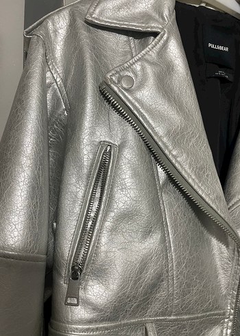 Gri Biker Kadın Deri Ceket - Görsel 3