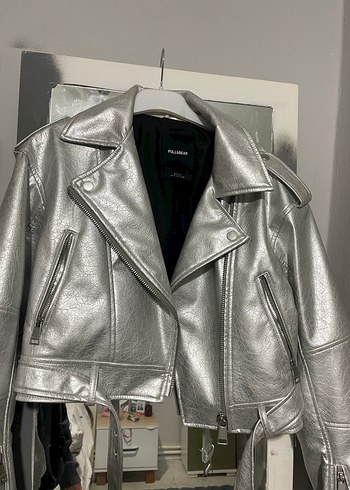 Gri Biker Kadın Deri Ceket - Görsel 2