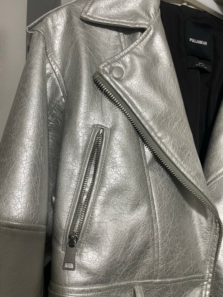 Gri Biker Kadın Deri Ceket - Görsel 3