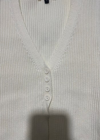 Beyaz V Yaka Örgü Kadın Süveter - Görsel 3