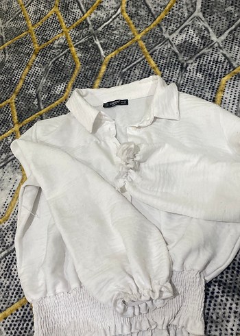 Düğmeli Beyaz Keten Kadın Gömlek - Görsel 2