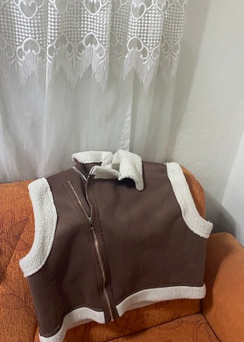 Kürklü Kısa Kahverengi Kadın Yelek - Görsel 2