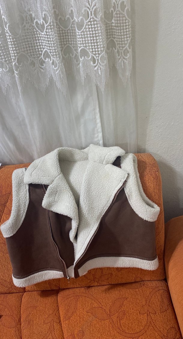 Kürklü Kısa Kahverengi Kadın Yelek - Görsel 3