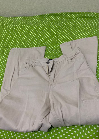 Düğmeli Bej Kadın Pamuk Pantolon - Görsel 2