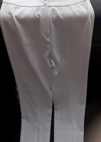 Beyaz Midi Kumaş Pantolon, Yırtmaçlı, Regular Fit