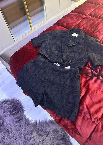 Kısa Kollu Siyah Mini Kadın Sabahlık - Görsel 2