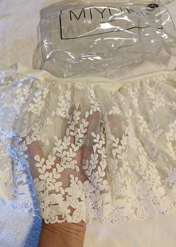 Beyaz Dantel Detaylı Mini Bohem Mayo - Görsel 2