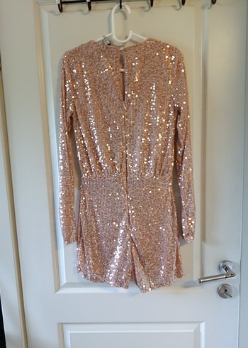 Parlak Payetli Uzun Kollu Mini tulum - Görsel 2