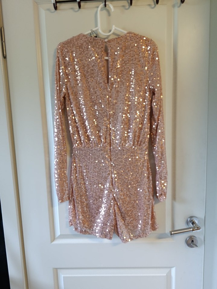 Parlak Payetli Uzun Kollu Mini tulum - Görsel 2