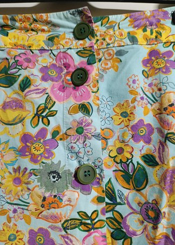 adL Çiçek Desenli Düğmeli Bohem Midii Etek - Görsel 3