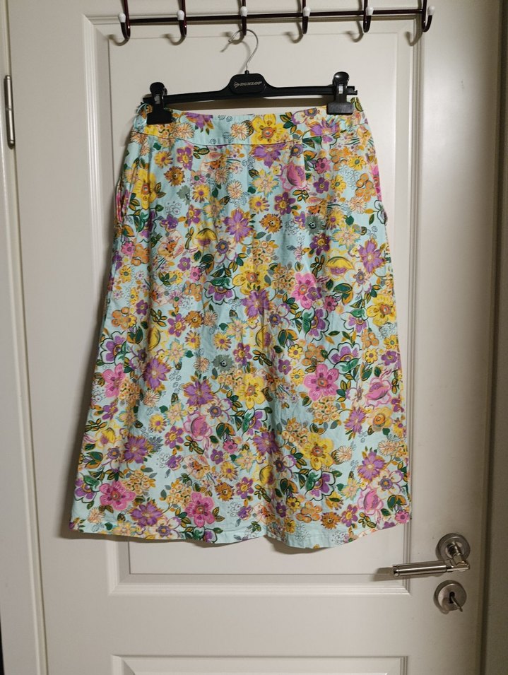 adL Çiçek Desenli Düğmeli Bohem Midii Etek - Görsel 4