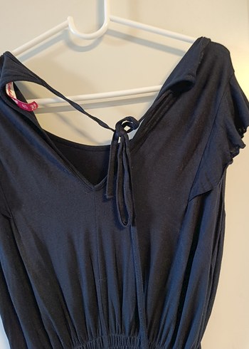 Siyah Keten Kadın Kısa Tulum - Görsel 5