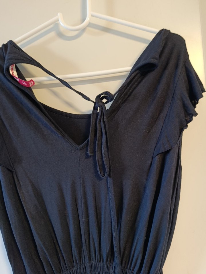 Siyah Keten Kadın Kısa Tulum - Görsel 5