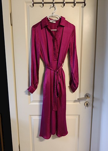 Mor Kuşaklı Uzun Kollu Kadın Elbise - Görsel 2