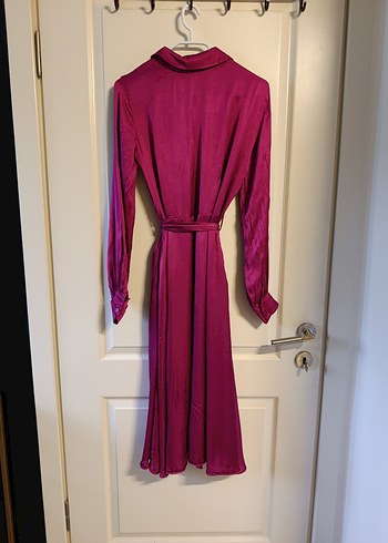 Mor Kuşaklı Uzun Kollu Kadın Elbise - Görsel 3