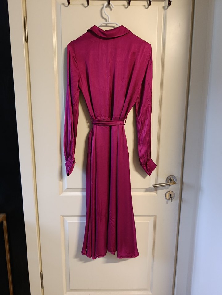 Mor Kuşaklı Uzun Kollu Kadın Elbise - Görsel 3