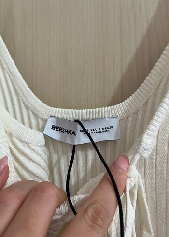 Bershka Beyaz V Yakalı Triko Midi Elbise