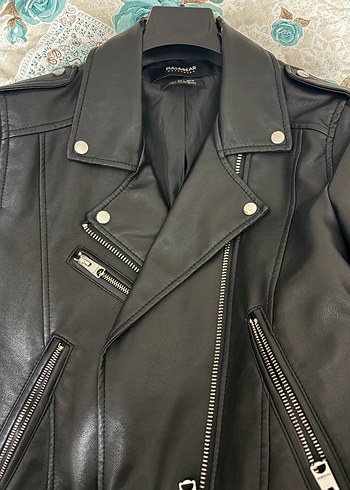 l Beden siyah Renk Kadın Siyah Biker Deri Ceket