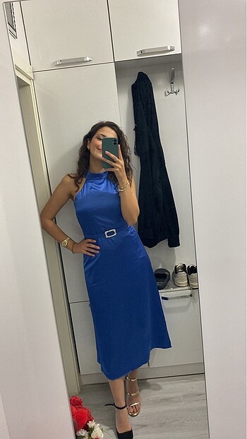 Trendyol & Milla Trendyolmilla saks mavisi saten elbise