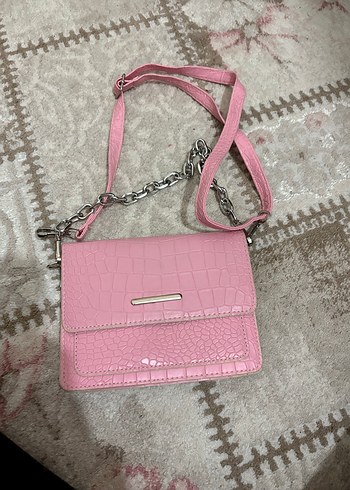 Pembe Yılan Derisi Desenli Kadın Deri Çanta