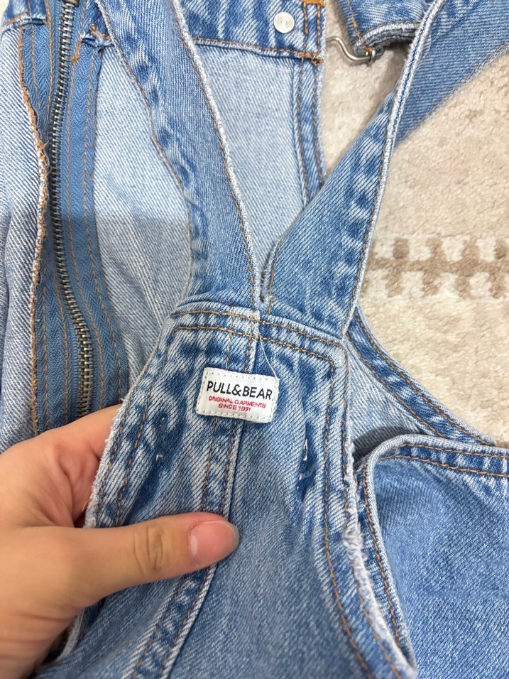 Kadın Mavi Denim Midi Salopet - Görsel 2