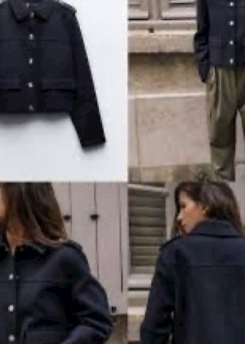 Zara Yeni Düğmeli Lacivert Mini Kadın Kaban - Görsel 3