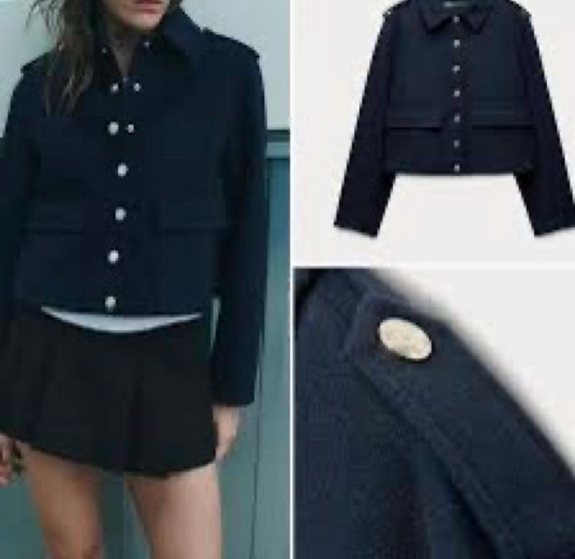 Zara Yeni Düğmeli Lacivert Mini Kadın Kaban - Görsel 2