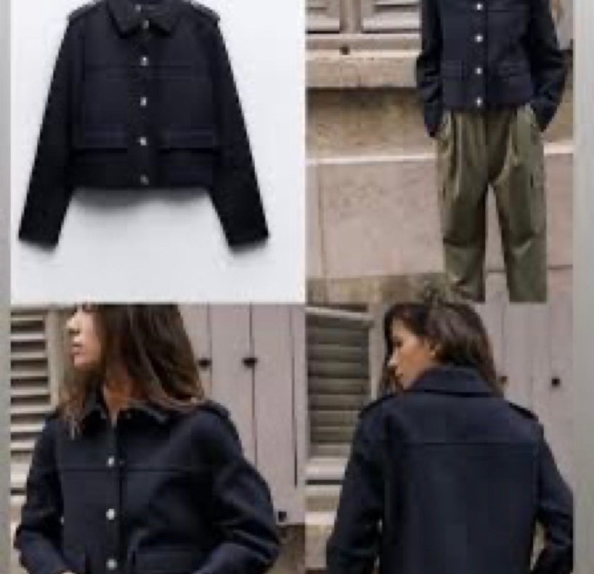 Zara Yeni Düğmeli Lacivert Mini Kadın Kaban - Görsel 3