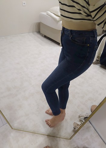 Koyu Lacivert Dar Kesim Kadın Kot Pantolon - Görsel 3