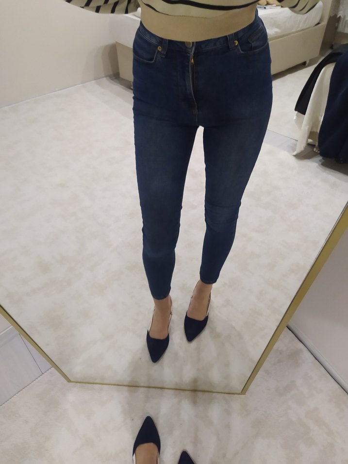 Koyu Lacivert Dar Kesim Kadın Kot Pantolon - Görsel 2