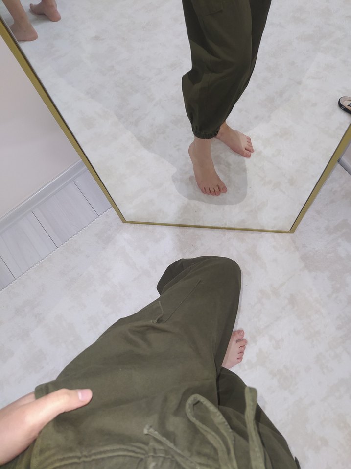 Kadın Haki Pamuklu kargo cepli pantolon - Görsel 3