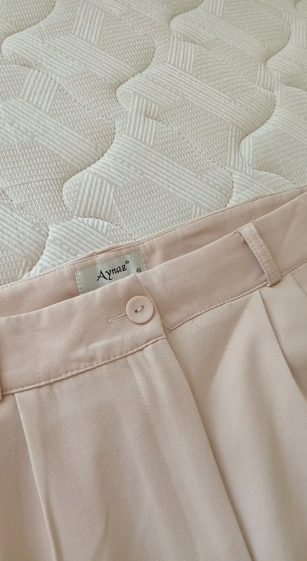 Bej Kadın bol paça kumaş pantolon - Görsel 2