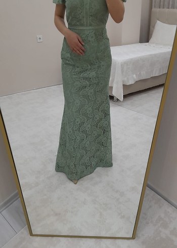 Dantel Detaylı Straplez Uzun Abiye Elbise - Görsel 3